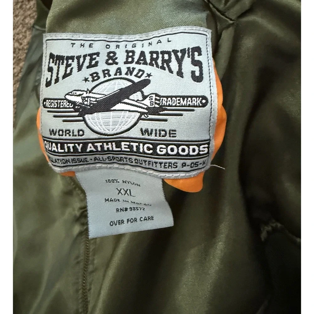 Steve & Barry's Flight Jacket Reversible Olive Green Orange Zip Pockets Size 2XL